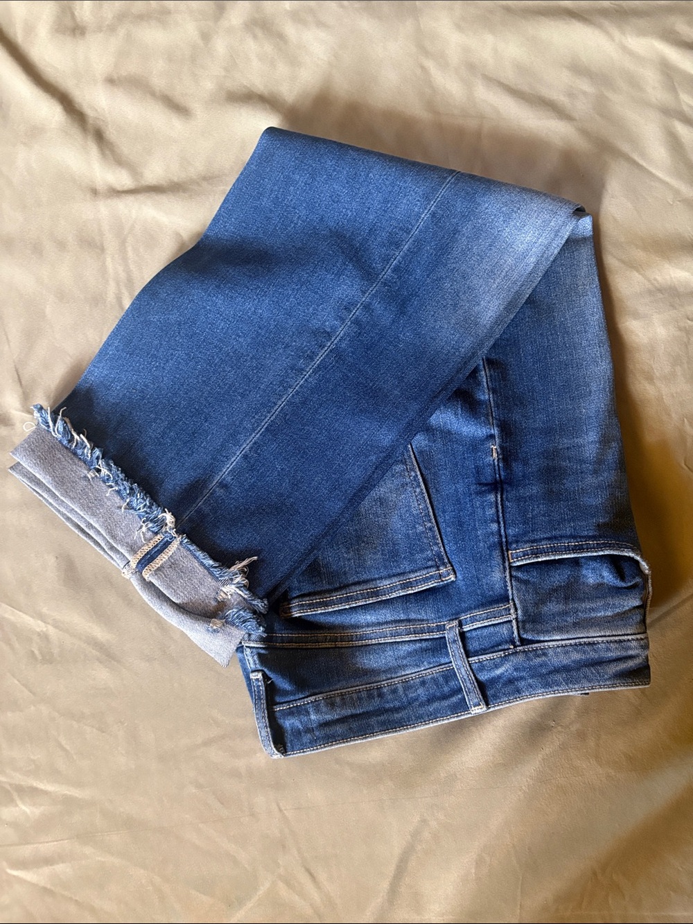 Women's Blue Flare Jeans with Frayed Hem